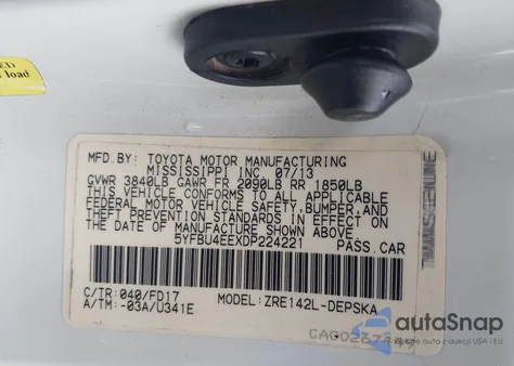 2013 Toyota Corolla S z USA, uszkodzony, nr VIN 5YFBU4EEXDP224221